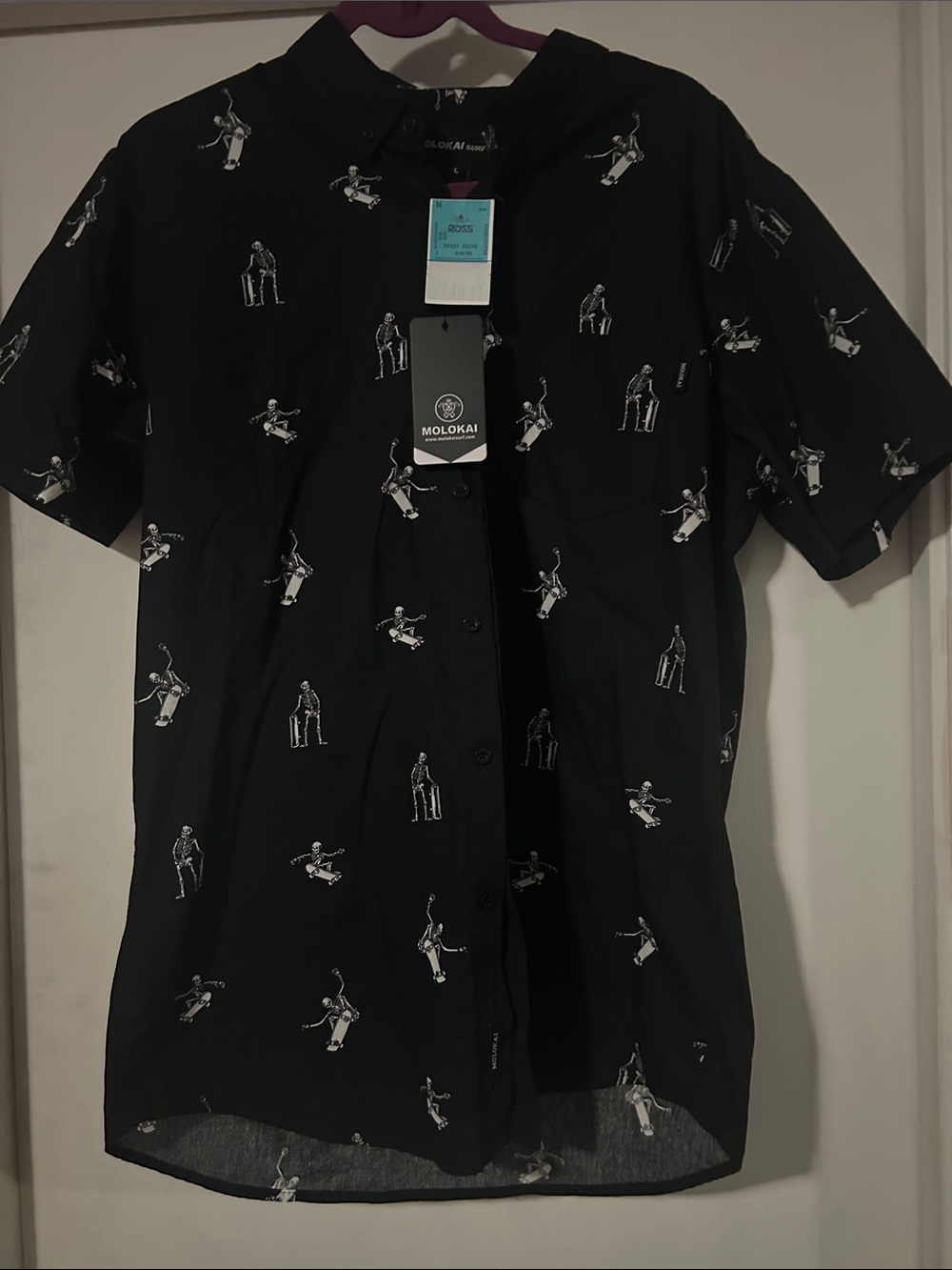 Lokai Black Short-Sleeve Button-Down Shirt with White Print